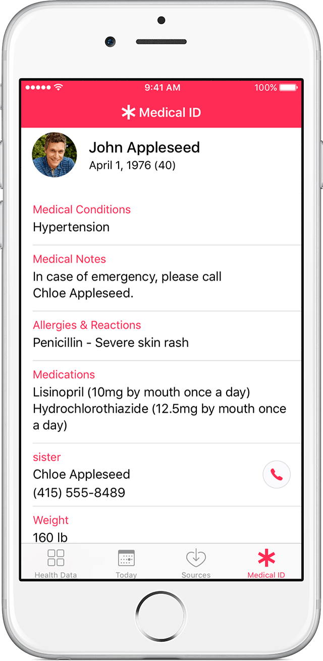 iPhone Medical ID Screenshot