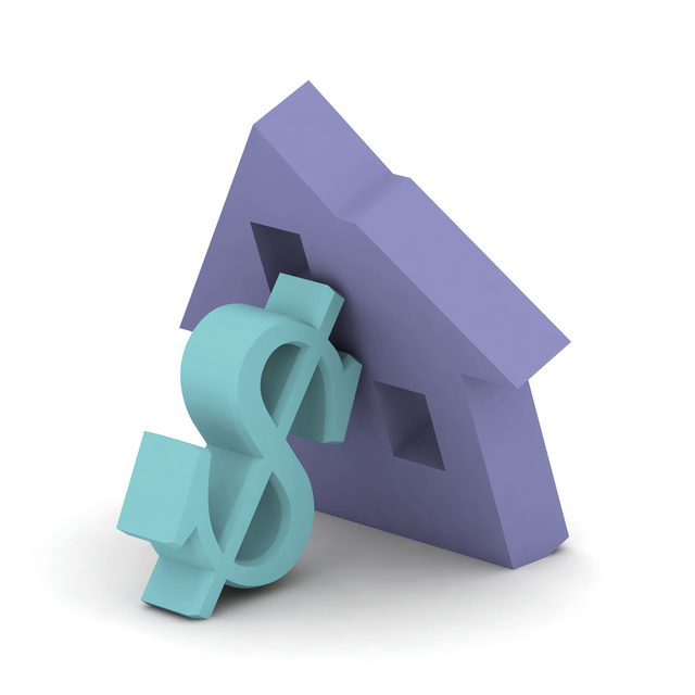 graphic of a wood toy house leaning on a dollar sign