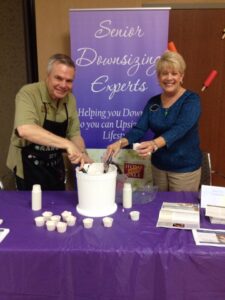 Ingrid and John Sullivan serve ice cream to seniors at the Hurst Senior Center